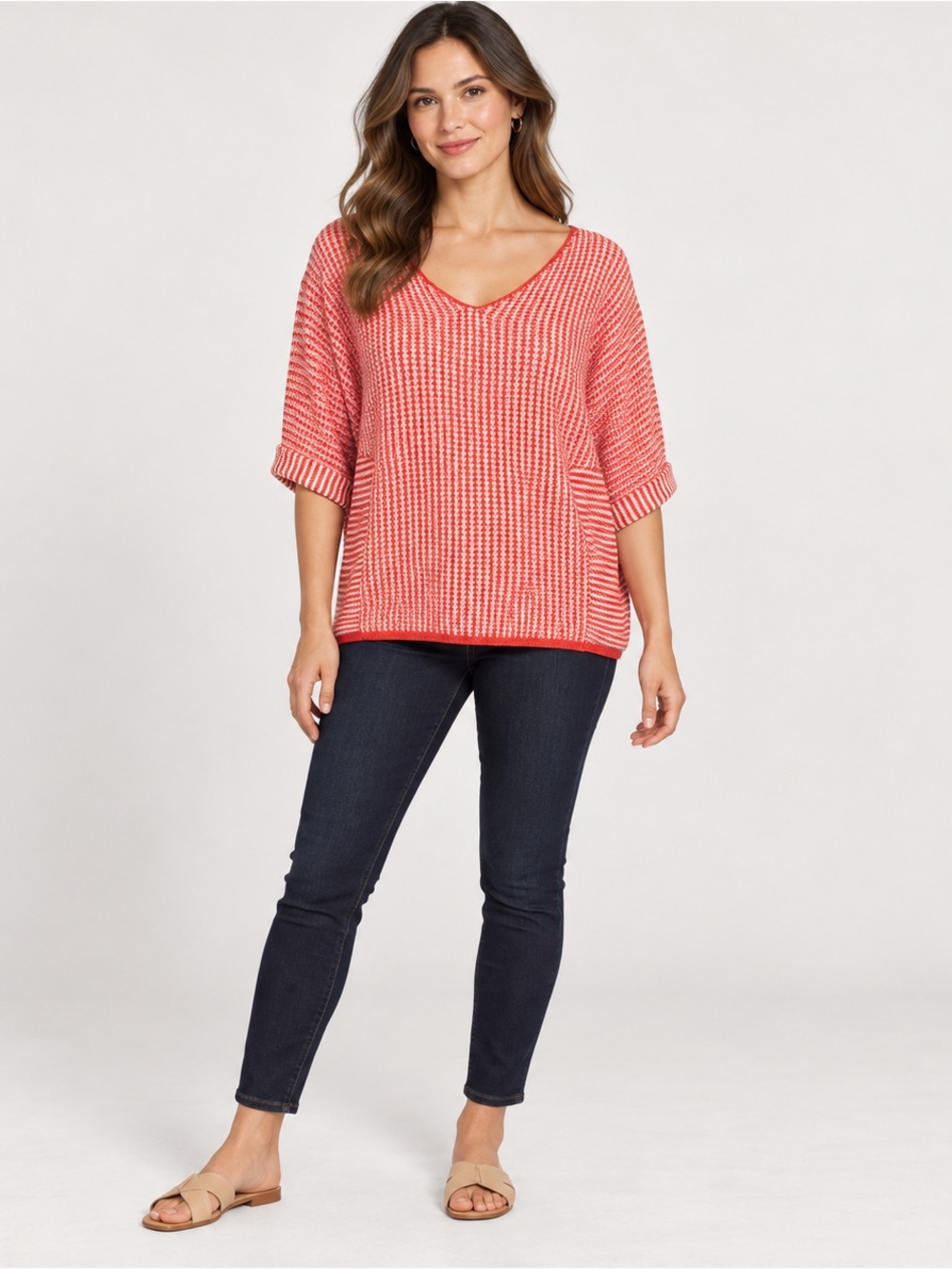 Nic+Zoe Easy tuck stitch sweater linen blend oversized slouchy relaxed pullover